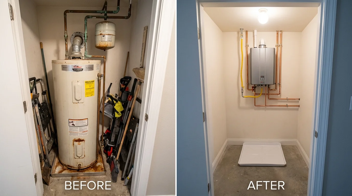 Tank water heater versus wall-mounted tankless unit comparison for Centre Hall, PA homeowners