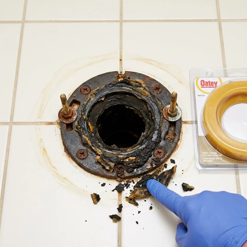 Failed wax ring showing water seepage at the base of a toilet in a Centre Hall, PA home
